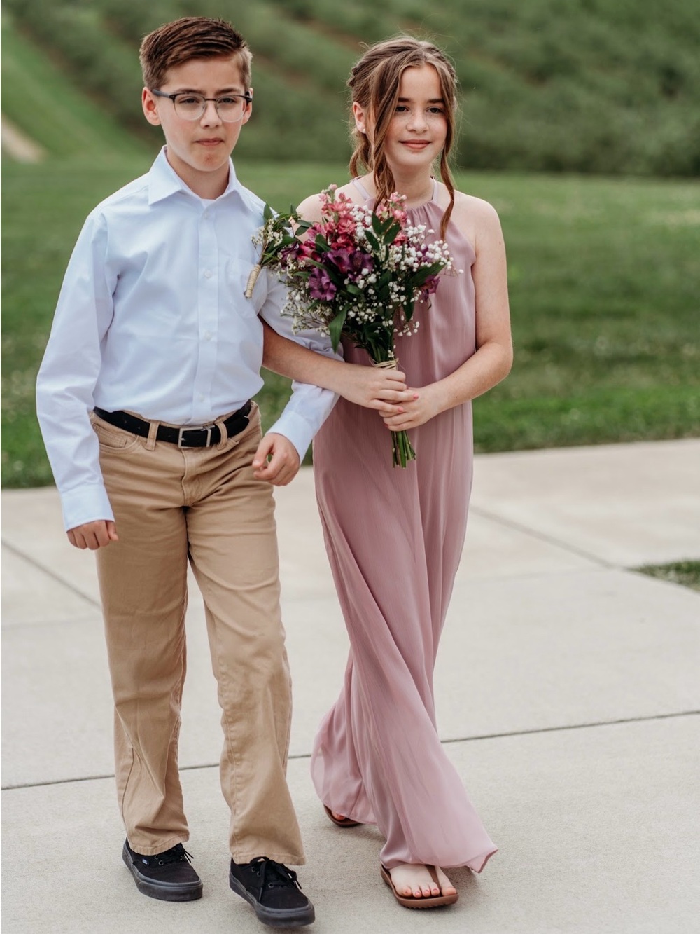 David’s Bridal Flounced Crinkle Chiffon Girls Dress